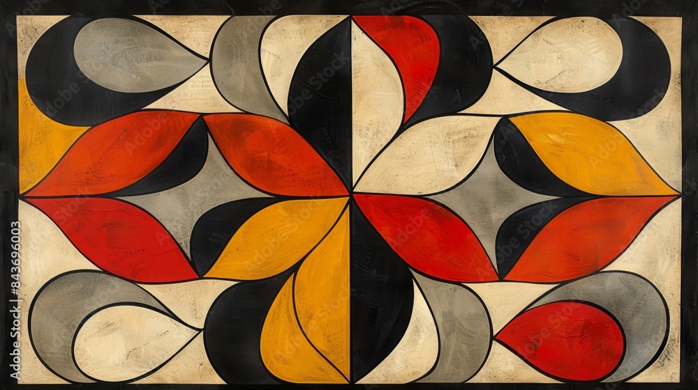 Poster explore the contrast between light and shadow in a festive abstract composition, using bold shapes a