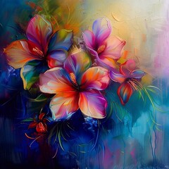 Wild meadow and garden flowers bouquet, oil art painting 