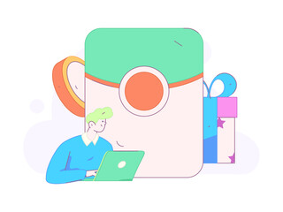 Use red envelopes to attract new customers and promote activity. Flat vector character concept illustration
