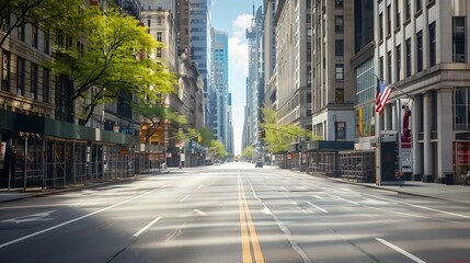 New York City Manhattan empty street at Midtown at sunny day : Generative AI