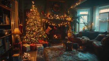 Festive holiday decorations in a cozy home.