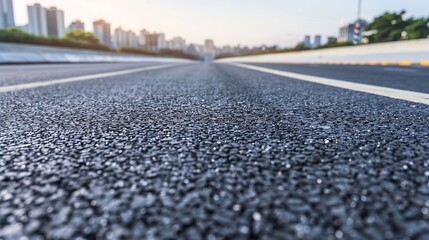 Empty urban asphalt road exterior with city buildings background New modern highway concrete construction Concept of way to success Transportation logistic industry fast delivery New Y : Generative AI