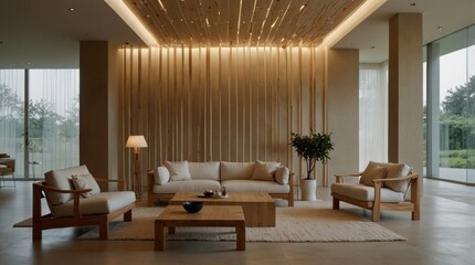 Fototapeta premium minimalist modern living room inspired by the serene and uncluttered spaces