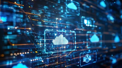 Obraz premium Cyber security on cloud technology Data storage and Exchange business information with internet cloud technology Block chain File transfer Protocol File sharing on cyber global network : Generative AI