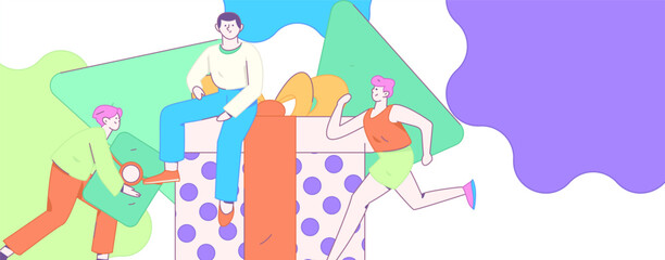 Fototapeta premium Use red envelopes to attract new customers and promote activity. Flat vector character concept illustration 