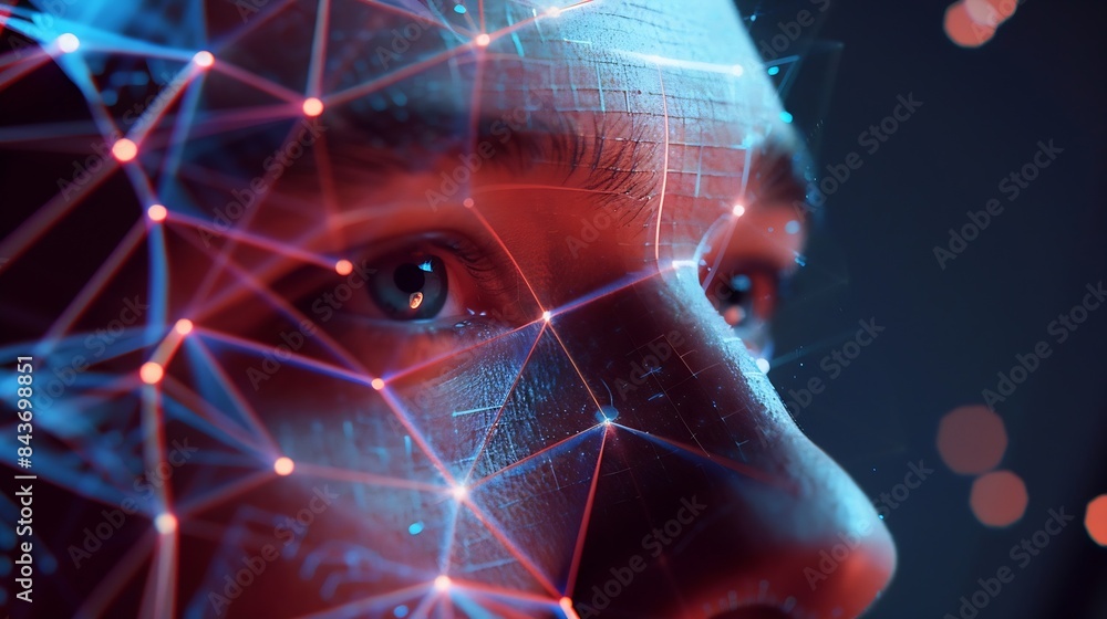 Aufkleber scan hologram eyes and face of man of biometric data cybersecurity and futuristic technology hologra