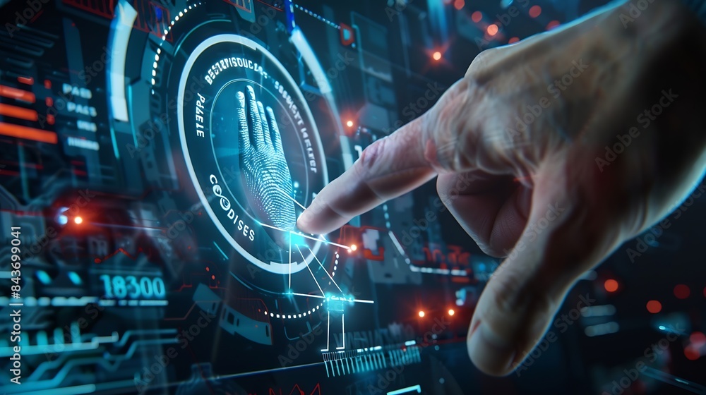 Fototapete businessman scan fingerprint biometric identity and approval concept of the future of security and p