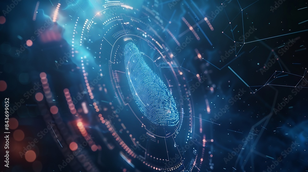 Fototapete Fingerprint scan provides security access with biometrics identificationFuturistic Technology in smart business high efficiency using ai artificial intelligenceRPA5gbig dataiotvrLog4j : Generative AI
