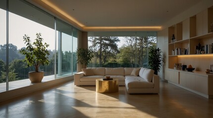 minimalist modern living room inspired by the serene and uncluttered spaces