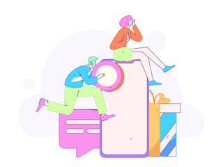 Use red envelopes to attract new customers and promote activity. Flat vector character concept illustration
