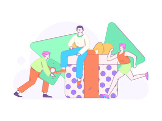 Use red envelopes to attract new customers and promote activity. Flat vector character concept illustration
