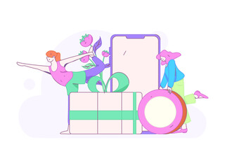 Use red envelopes to attract new customers and promote activity. Flat vector character concept illustration
