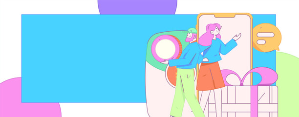 Use red envelopes to attract new customers and promote activity. Flat vector character concept illustration
