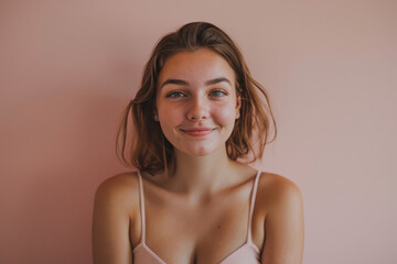 Obraz premium A close up portrait of a young woman with a subtle smile