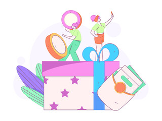 Use red envelopes to attract new customers and promote activity. Flat vector character concept illustration
