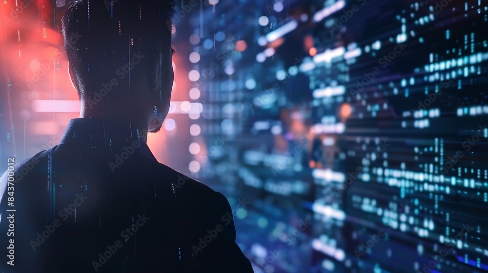 Fototapete Businessman secures data with encryption and network security protecting transactions Cybersecurity for online business data privacy and defense against cyber attacks : Generative AI