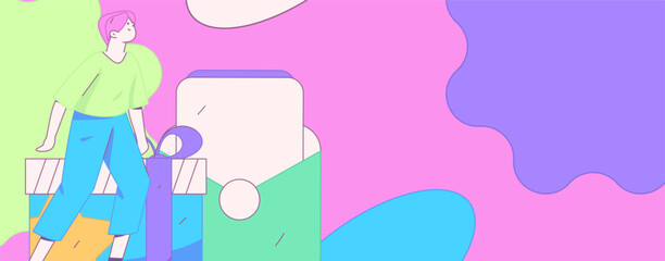 Use red envelopes to attract new customers and promote activity. Flat vector character concept illustration
