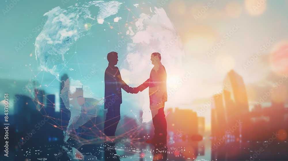 Poster businessmen making handshake with partner greeting dealing merger and acquisition business joint ven
