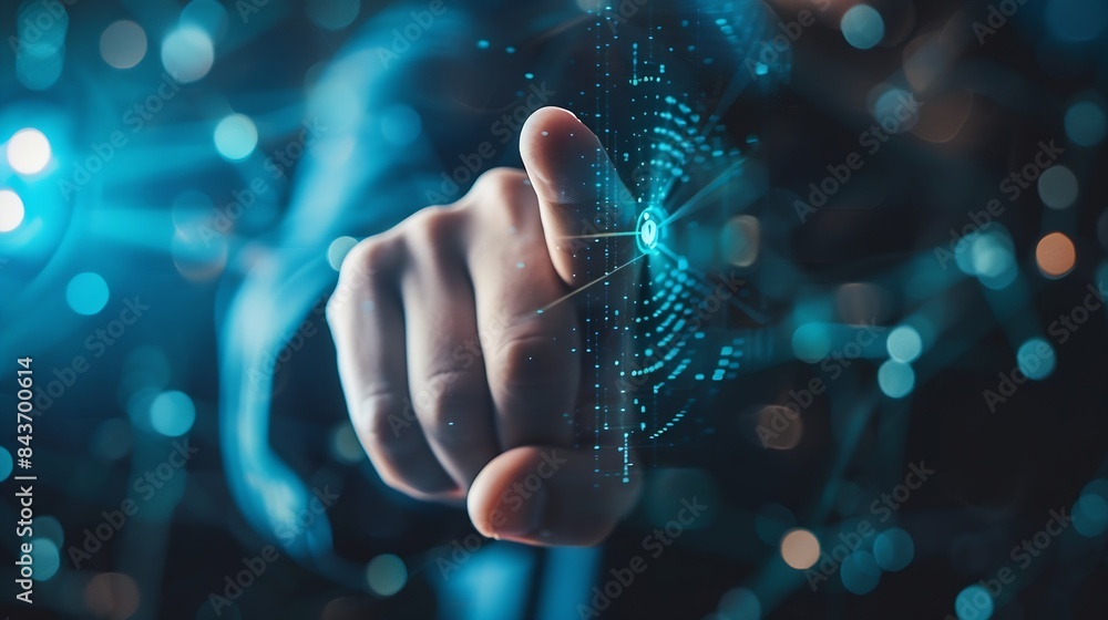 Leinwandbilder Biometric security system Man uses thumb to access data Access permission system on screen cyber security innovation technology : Generative AI