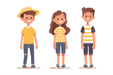 Fototapeta premium Boys and girls set. girls and boys Characters set isolated on a white background. Cute Children Characters. 