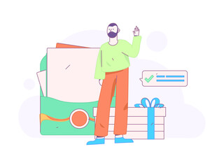 Use red envelopes to attract new customers and promote activity. Flat vector character concept illustration
