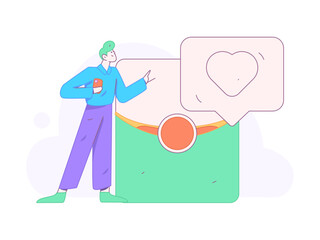 Use red envelopes to attract new customers and promote activity. Flat vector character concept illustration
