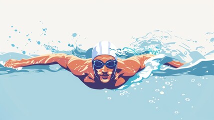 An athlete swimming in water with water splash in pool