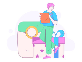 Use red envelopes to attract new customers and promote activity. Flat vector character concept illustration
