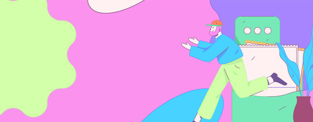 Use red envelopes to attract new customers and promote activity. Flat vector character concept illustration
