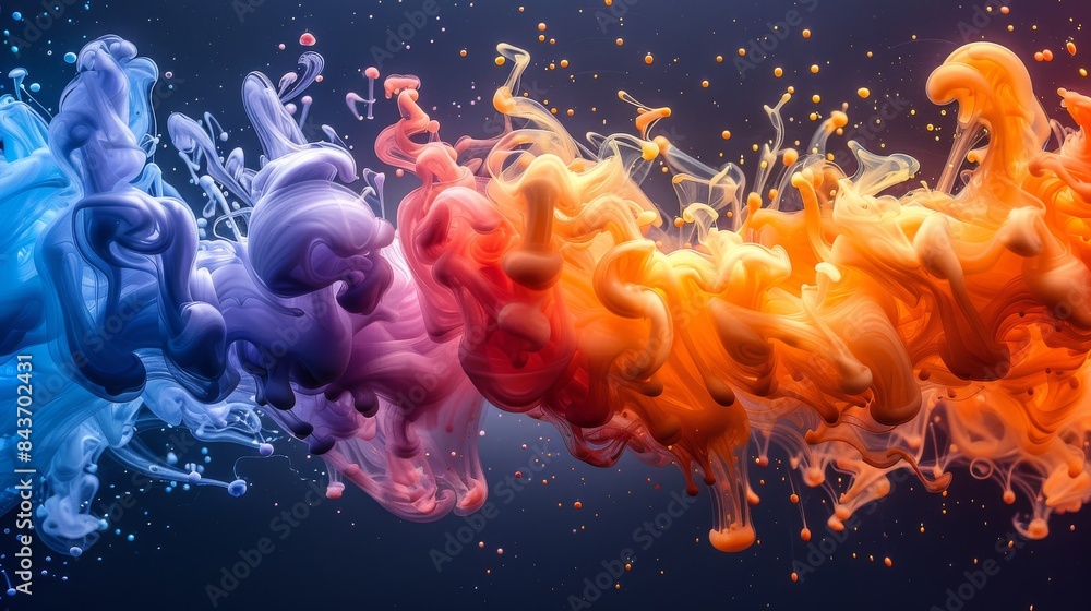 Poster vivid clouds of colored ink swirl together in water creating a dynamic and artistic abstract display