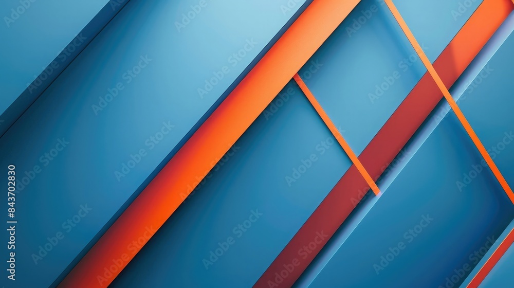 Wall mural Minimal geometric background. Dynamic blue shapes composition with orange lines. Abstract background modern hipster futuristic graphic. Vector abstract background texture design, bright poster, banner