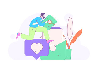 Use red envelopes to attract new customers and promote activity. Flat vector character concept illustration
