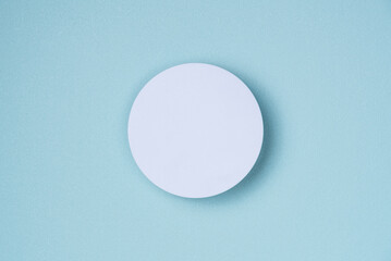 White round podium, pedestal product, presentation empty mockup on blue background