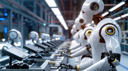 Fototapeta premium Robotics technology, industrial machinery, AI, automated systems, manufacturing robots, production efficiency, smart factory, engineering 