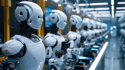 AI manufacturing, robotic assembly, factory automation, industrial robots, smart systems, production line, technology, efficiency, engineering