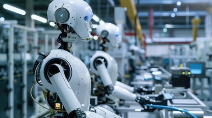 Fototapeta premium Robotics technology, industrial machinery, AI, automated systems, manufacturing robots, production efficiency, smart factory, engineering 