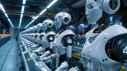 Fototapeta premium Robotics technology, industrial machinery, AI, automated systems, manufacturing robots, production efficiency, smart factory, engineering 