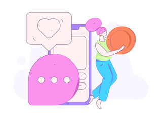 Use red envelopes to attract new customers and promote activity. Flat vector character concept illustration
