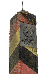 Old historic boundary pillar at the former border between GDR and FRG, cold war, history, travel...