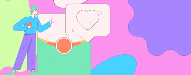 Use red envelopes to attract new customers and promote activity. Flat vector character concept illustration
