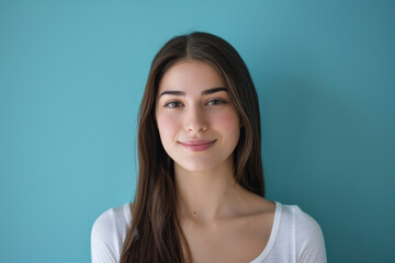 Obraz premium A close up portrait of a young woman with a subtle smile