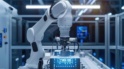 Fototapeta premium Smart manufacturing, robotic automation, industry 4.0, production line, AI integration, technology, robotics, efficiency, engineering, innovation