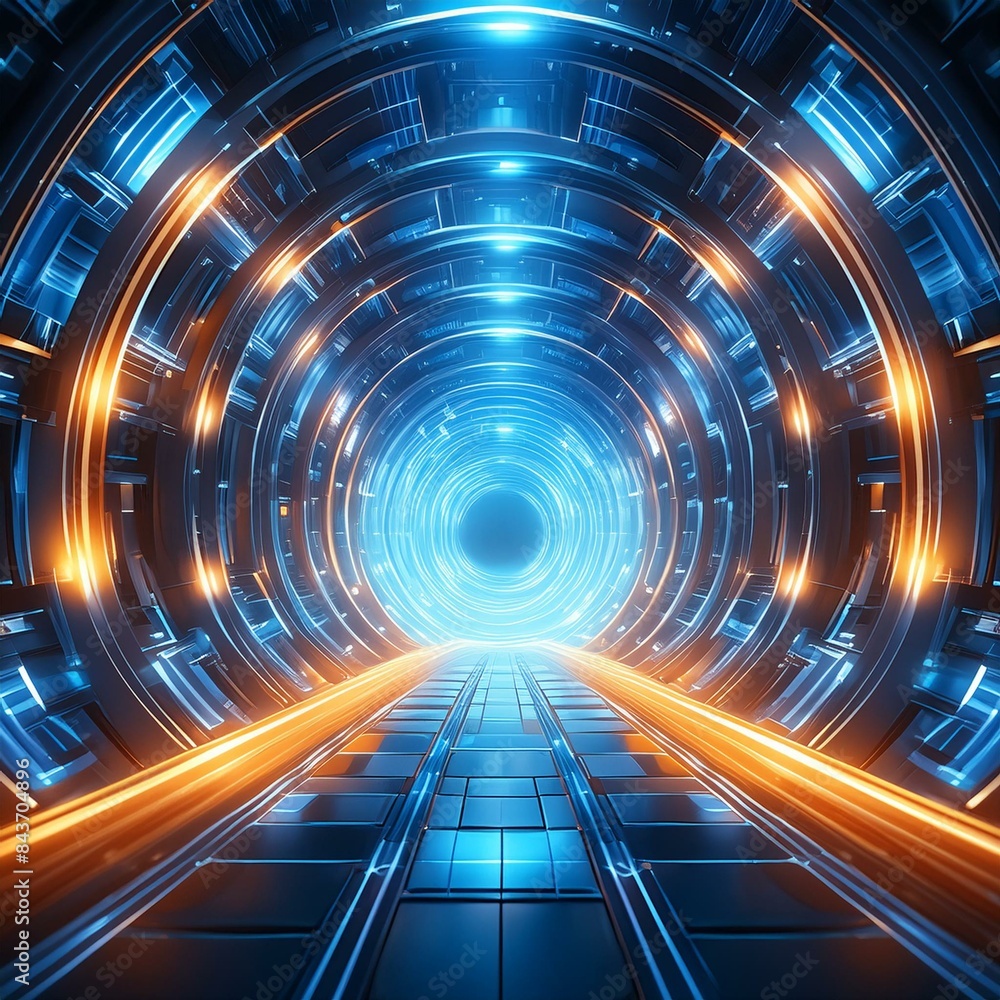 Canvas Prints futuristic blue and orange light tunnel with a dynamic vortex center in a digital world