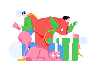 Use red envelopes to attract new customers and promote activity. Flat vector character concept illustration
