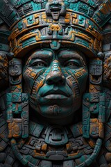 Obraz premium Face of an Aztec warrior on a black background