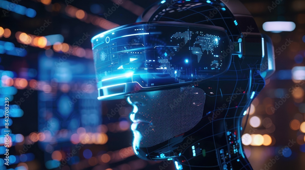 Poster digital assistant symbolizing an ai chatbot, displayed on a virtual reality headset screen