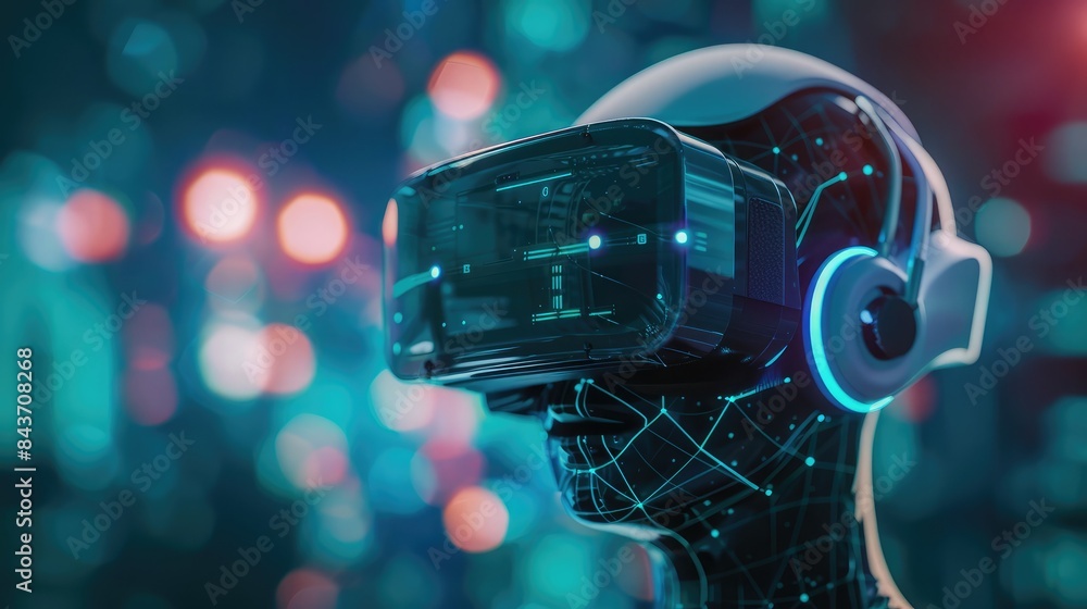 Aufkleber digital assistant symbolizing an ai chatbot, displayed on a virtual reality headset screen