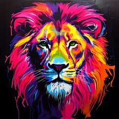 Fototapeta premium lion head portrait, lion head colorful illustration