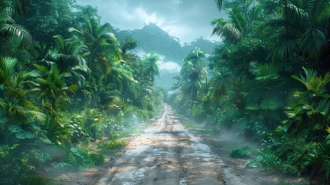 View Rainforest Background for International Day of Forests. The mystical nature of the rainforest. Beautiful nature landscape. 