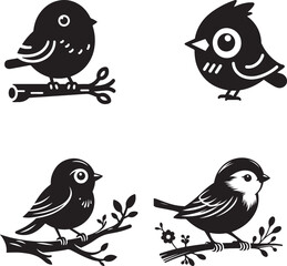 A set of beautiful cute Bird. victor image silhouette style.